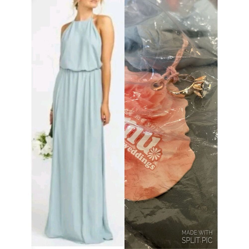 MUMU Weddings Silver Sage Crisp Heather Halter Maxi Dress